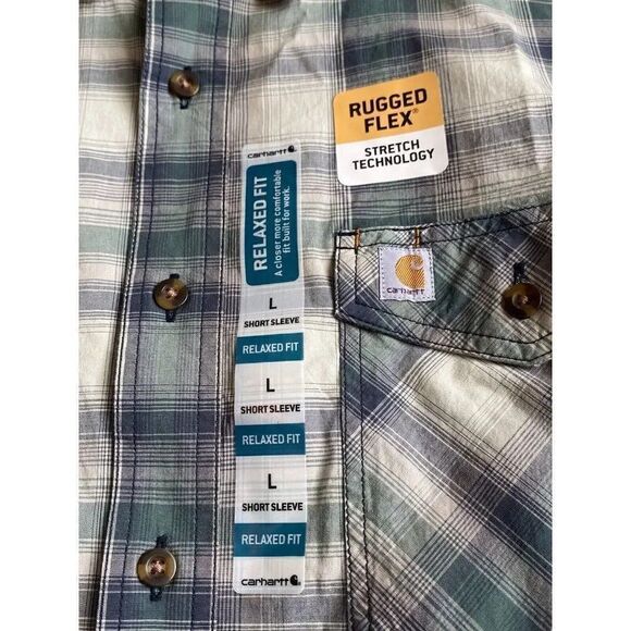 Carhartt Force Mens Sz L Rugged Flex Relaxed Fit Button Front Plaid Shirt NWT - Picture 6 of 9